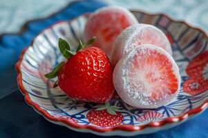 AI generated Folk Fusion Delight Ichigo Daifuku on Folk Napkin photo