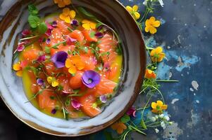 AI generated Gastronomic Tapestry Ceviche with Bold Colors and Rich Heritage photo