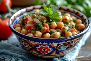 AI generated Meze Marvel Chickpea and Olive Tapenade in Folk-Printed Bowl photo