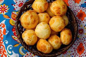 ai generado de inspiración folklórica Manteles mejora el belleza de brasileño chipa foto