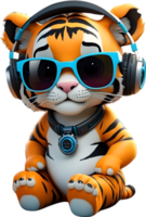 ai généré animal dj avec des lunettes de soleil et couronne et casque icône png