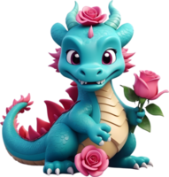 ai generiert ein Karikatur Drachen mit Rosen png