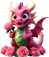 ai generato un' cartone animato Drago con Rose png