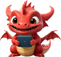 ai généré dragon porter tablette, fantaisie créature avec numérique dispositif png