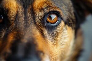 AI generated Dog's face with expressive eyes. Pets and lifestyle concept. Generative AI photo