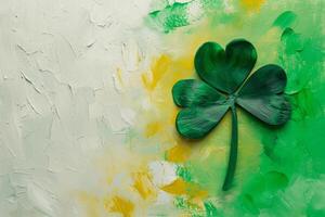 AI generated Saint Patrick's Day background with green shamrock. Generative AI photo