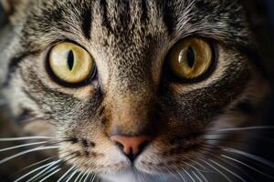 AI generated Cat's face with expressive eyes. Pets and lifestyle concept. Generative AI photo