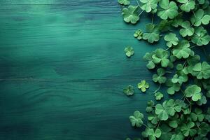 AI generated Saint Patrick's Day background with green shamrock. Generative AI photo