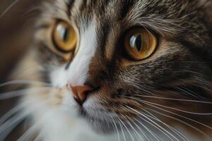 AI generated Cat's face with expressive eyes. Pets and lifestyle concept. Generative AI photo