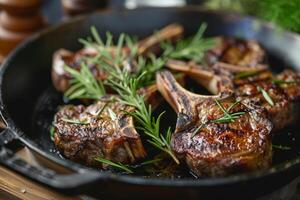 AI generated Lamb chops with rosemary and garlic. Generative AI photo