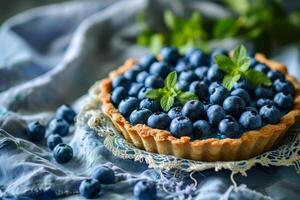 AI generated Homemade delicious blueberry pie. Summer blueberry tart with fresh berries. Generative AI photo