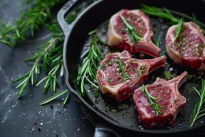 AI generated Lamb chops with rosemary and garlic. Generative AI photo