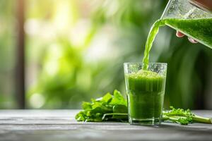 ai generado torrencial verde jugo dentro un vaso. generativo ai foto