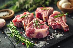 AI generated Lamb chops with rosemary and garlic. Generative AI photo