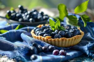 AI generated Homemade delicious blueberry pie. Summer blueberry tart with fresh berries. Generative AI photo