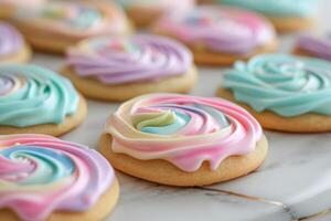 ai generado hielo azúcar galletas con vistoso Crema. generativo ai foto