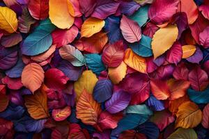 AI generated Pile of colorful leaves. Background of colored leaves. Generative AI photo