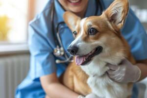 AI generated Veterinarian checking a dog's health. Generative AI photo