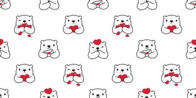 Bear seamless pattern heart valentine vector polar bear teddy cartoon scarf isolated repeat wallpaper tile background illustration doodle white design