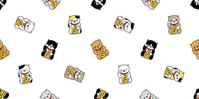 cat seamless pattern lucky cat japan Maneki Neko vector kitten calico scarf isolated repeat background tile wallpaper cartoon doodle illustration design