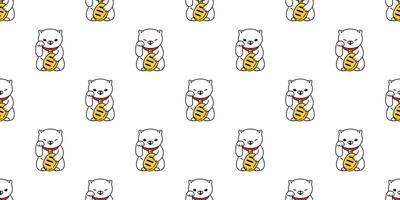 gato sin costura modelo suerte gato Japón maneki neko vector gatito calicó bufanda aislado repetir antecedentes loseta fondo de pantalla dibujos animados garabatear ilustración blanco diseño