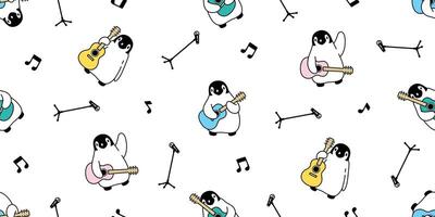 penguin Seamless pattern guitar vector music bass musician ukulele bird cartoon scarf isolated tile background repeat wallpaper illustration doodle design