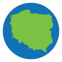 Poland map. Map of Poland in green color in globe design with blue circle color. vector