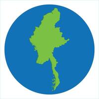 Myanmar map green color in globe design with blue circle color. vector