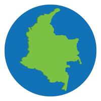 Colombia map. Map of Colombia in green color in globe design with blue circle color. vector