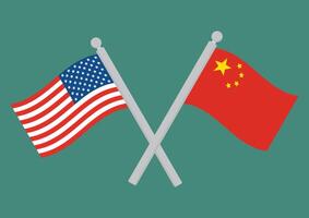 Map of United States of America and China on flag inside. US vs China in flagpole. vector