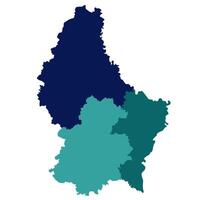 Luxembourg map. Map of Luxembourg in three mains regions in multicolor vector