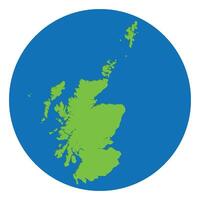 Scotland map. Map of Scotland in green color in globe design with blue circle color. vector