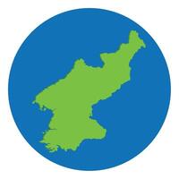 North Korea map. Map of North Korea in green color in globe design with blue circle color. vector