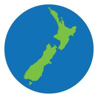 New Zealand map. Map of New Zealand in green color in globe design with blue circle color. vector