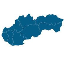 Slovakia map. Map of Slovakia in eight mains regions in blue color vector