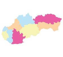 Slovakia map. Map of Slovakia in eight mains regions in multicolor vector