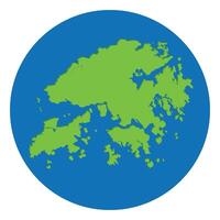 Hong Kong map. Map of Hong Kong green color in globe design with blue circle color. vector