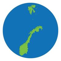 Norway map. Map of Norway in green color in globe design with blue circle color. vector