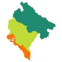 Montenegro map. Map of Montenegro in three main regions in multicolor vector