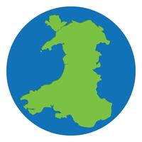 Wales map green color in globe design with blue circle color. vector