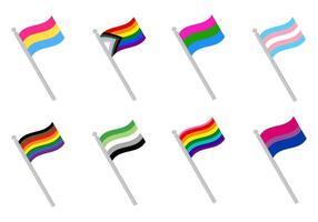 LGBT Pride flag set. Pride community flag on flagpole. vector