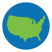 United States of America map. USA map green color in globe design with blue circle color. vector