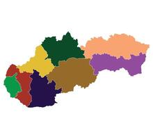Slovakia map. Map of Slovakia in eight mains regions in multicolor vector
