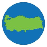 Map of Turkey. Turkish map green color in globe design with blue circle color. vector
