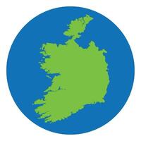 Ireland map. Map of Ireland in green color in globe design with blue circle color. vector