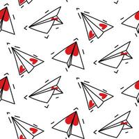 Pattern is paper airplanes with hearts. Seamless vector with origami planes and hearts. Perfect for wrapping paper, wallpaper, repeating elements, vintage design, laptop cover, fabric clothing design