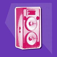 A rocker music column with a collage in the style of grunge-pop-art-rock. Pink and white picture on blue. The item looks like a clipping from a magazine. Bright large and small dots create the shape vector