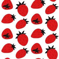 The strawberry pattern is flat. Painted strawberry pattern on white background, red strawberries, strawberry backgrounds, summer cute pattern. Suitable for packaging. Lovers of black and red vector