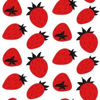 The strawberry pattern is flat. Painted strawberry pattern on white background, red strawberries, strawberry backgrounds, summer cute pattern. Suitable for packaging. Lovers of black and red vector