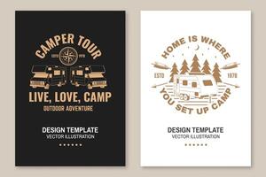 The best memories are made camping. Posters, banners, flyers Vector. Concept for shirt or logo, print, stamp or tee. Vintage typography design with RV Motorhome, camping trailer silhouette. vector